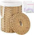 SETVSON Laundry Hamper with Lid Laundry Basket with Lid 19.0 Gal (72 L) Round Wicker Laundry Basket Handwoven Rattan Hamper Removable Bag 2 Mesh Bags Handles for Living Room Bathroom Natural