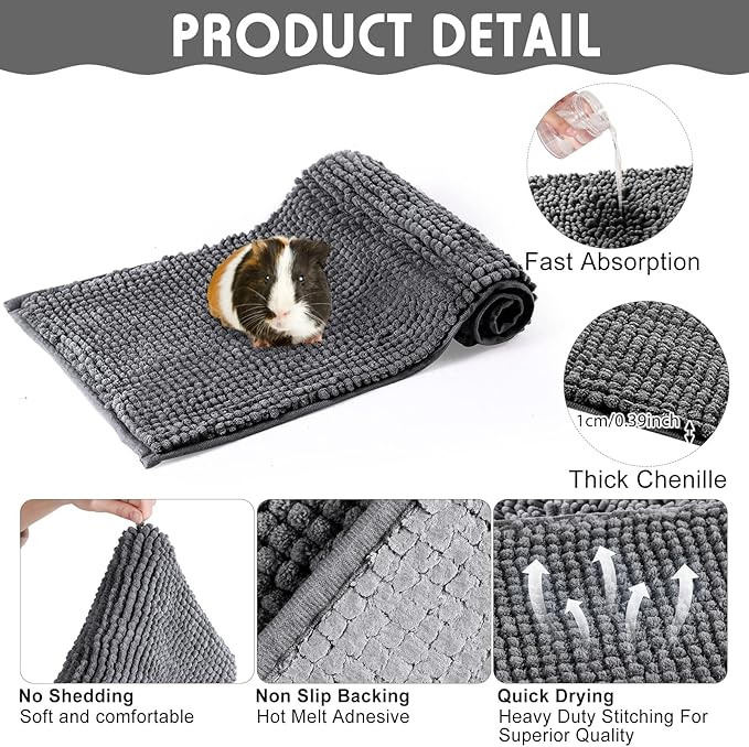 Amylove 4 Pcs Guinea Pig Cage Liner Guinea Pig Bedding Dog Door Mat for Muddy Pet Paws Washable Chenille Pee Pads Small Animal Sleeping Bed for Bunny Hamster(47 x 24 Inch,Rectangular,Dark Gray)