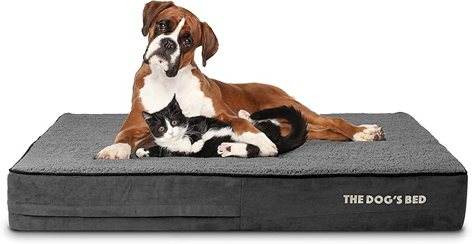 The Dog’s Bed Orthopedic Memory Foam Dog Bed, XL Grey Plush, Pain Relief for Arthritis, Hip & Elbow Dysplasia Post Surgery, Lameness, Supportive Calming, Waterproof Washable Cover, Veterinary Approved