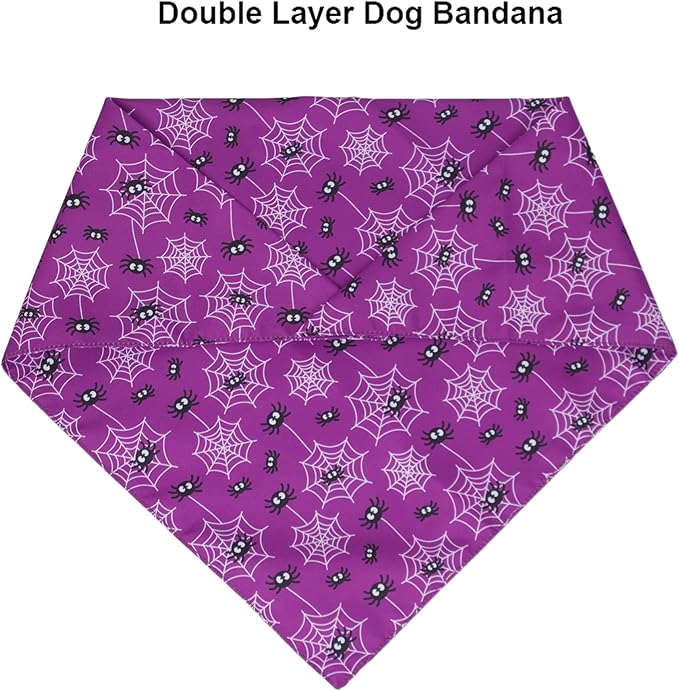 ADOGGYGO 2 Pack Halloween Dog Bandanas, Reversible Triangle Dog Scarf Accessories Halloween Bandanas for Medium Large Dogs Pets (Large)