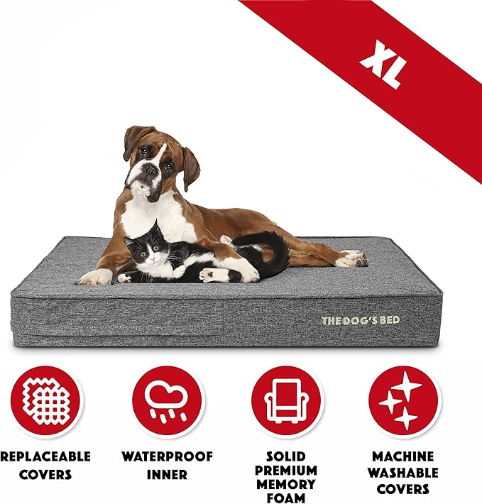 The Dog’s Bed Orthopedic Memory Foam Dog Bed, XL Grey Linen, Pain Relief for Arthritis, Hip & Elbow Dysplasia, Post Surgery, Lameness, Calming, Waterproof Washable Covers, Veterinary Approved