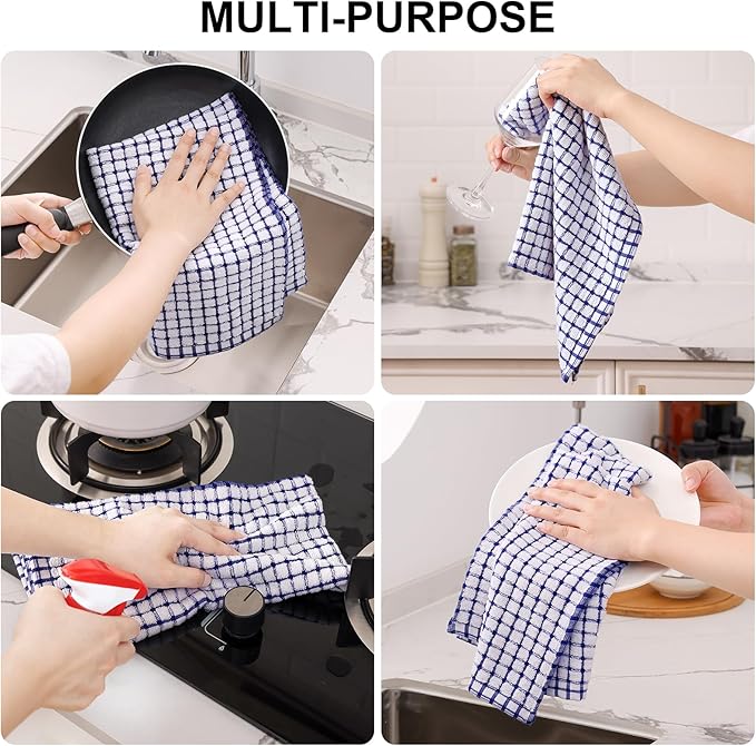 Kitinjoy Cotton 16 Pack Kitchen Towels and Dishcloths Sets, 16 x 25 Inch & 12 X 12 Inch Dish Towels Bulk, Super Soft and Absorbent Hand Towels for Kitchen Drying, Mixed Color