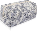 Gosect Floral Makeup Bag, Cute Cosmetic Bag for Women Girls, Quilted Cotton Make up Pouch, Travel Makeup Bags, Portable Storage Toiletry Organizer Bag(Navy Blue)