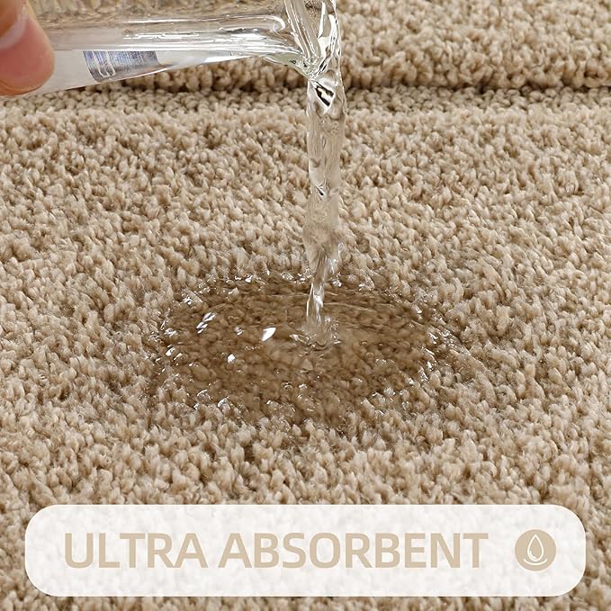 ZOESIOER Bathroom Rugs Sets 2 Piece, Ultra Absorbent Soft Bath Rug, Machine Washable Microfiber Non-Slip Bath Mat for Bathroom Floor, Tub, Toilet, Shower Room, Beige