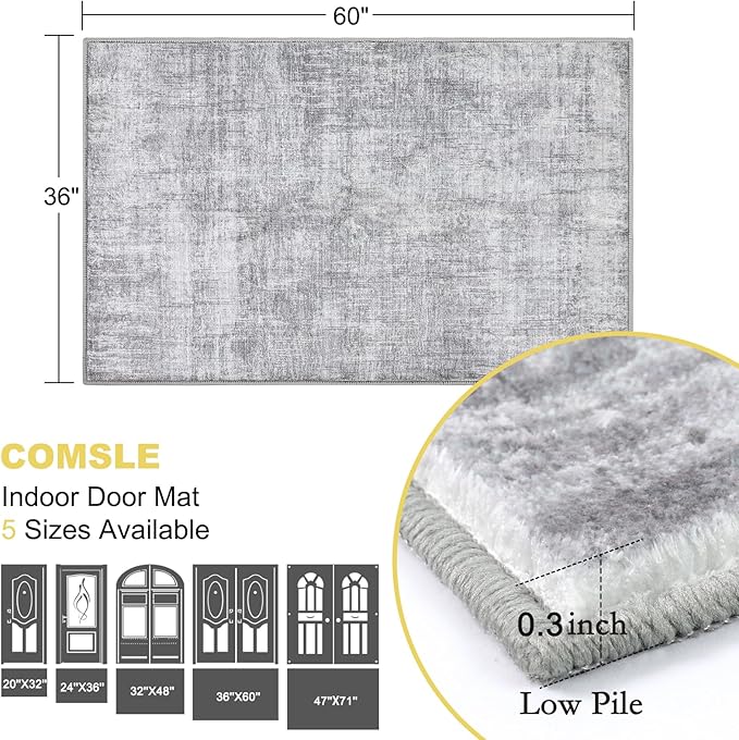 COMSLE Door Mat, Front Door Mat Indoor for Entrance Faux Wool Absorbent Non Slip Modern Throw Rug for Entryway Bedroom Muddy Paws - Pet Friendly, 36x60 Inches,Grey Machine Washable