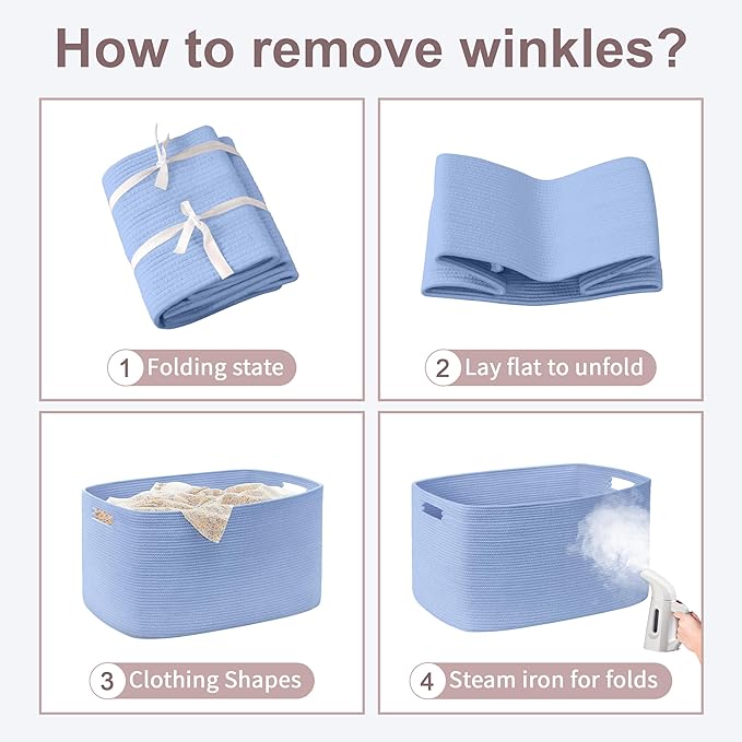 SunNewt 72L Large Baby Girls Laundry Basket for Nursery Storage,Cute Woven cotton Rope Baskets for Kids Toy，Gifts, Boho Square Wicker Blanket hamper for Living Room,Bedroom Dirty Clothes,Blue Purple