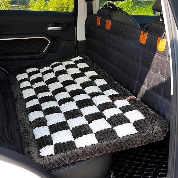 HOMEREFROM Dog Bed for Car, Backseat Pet Bed Mat, Dog Seat Cover for Car Back Seat, Non-Slip Travel Pet Mat, Fit for Backseat Extenders and Seat Covers (Black&White, 24.8x54inch)