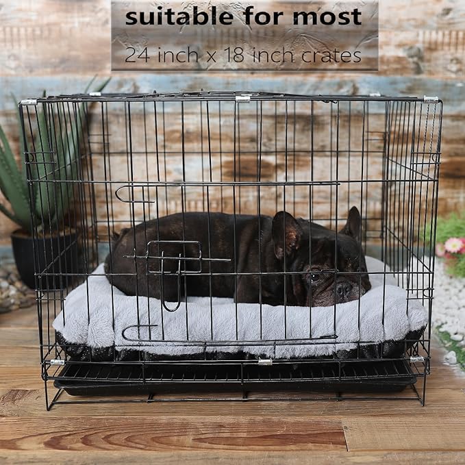 zihapgpzp 24 Inch Dog Crate Bed Washable, Comfort Fluffy Plush Dog Cushion Kennel Pad for Small Doggie and Cats, Non-Slip and Machine Washable Deluxe Pet Sleeping Mat, 24" x 18"x 2", Light Grey