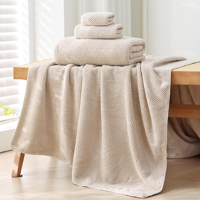 Akzpe 40x80 Inches Bath Sheets Towels for Adults Oversized Bath Towels Extra Large Luxury Super Soft Absorbent Quick Dry Microfiber (Beige, 2PCS)