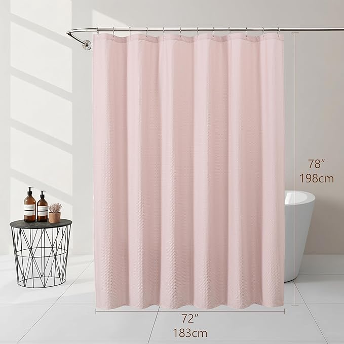 Ebesto Pink Fabric Shower Curtain 78 Inch Length 1 Piece, Embossed Textured Waffle Cloth Shower Curtains for Bathroom Modern Hotel Spa, Water Resistant Machine Washable, 72Wx78L Inches