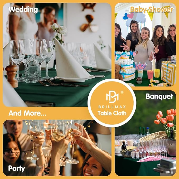 BRILLMAX 6 Pack Hunter Green Tablecloths for 6 Foot Rectangle Tables 90 x 132 Inch - 6ft Rectangular Bulk Linen Polyester Fabric Washable Cloth Cover for Wedding Reception Banquet Birthday Party