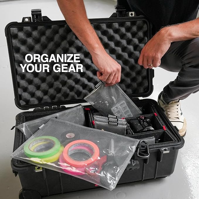 GOBAGS Air Production Large Clear Zipper Pouch (4‑Pack) – Cable Organizer & Travel Gear Bag for Electronics, Camera Accessories, Tool Pouch & Small Tech Storage