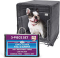 Pet Dreams 3-Piece Set Includes Dog Crate Cover, Dog Mat & Bumper Pad- Washable Kennel Bedding fits iCrate Cages 24, 30, 36, 42 Inch (Grey, Medium, 30")
