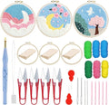 Woohome Punch Needle Kit Included Plastic Hoops, Punch Needle Cloth, Color Yarn and Punch Needle Tools for Adults, Beginners (Moon and Trees)