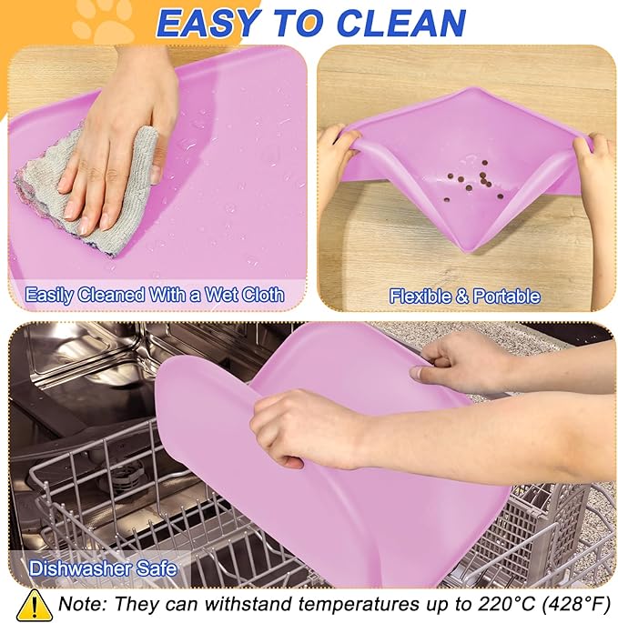 SMILOOL Silicone Pet Feeding Mat with Raised Edge for Food and Water, Dog Bowl Mats, Cat Bowls Placemat with High Lip for Floor Waterproof, Rubber Tray for Cats and Dogs 22 x 14 x0.8 Pink