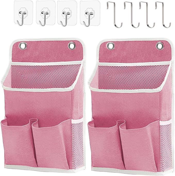 Someteth Hanging Basket for Organizing, Wall Organizer with Pockets and Over The Door Organizer，Can for Home, Closet, Office and Camper (2 Pink)