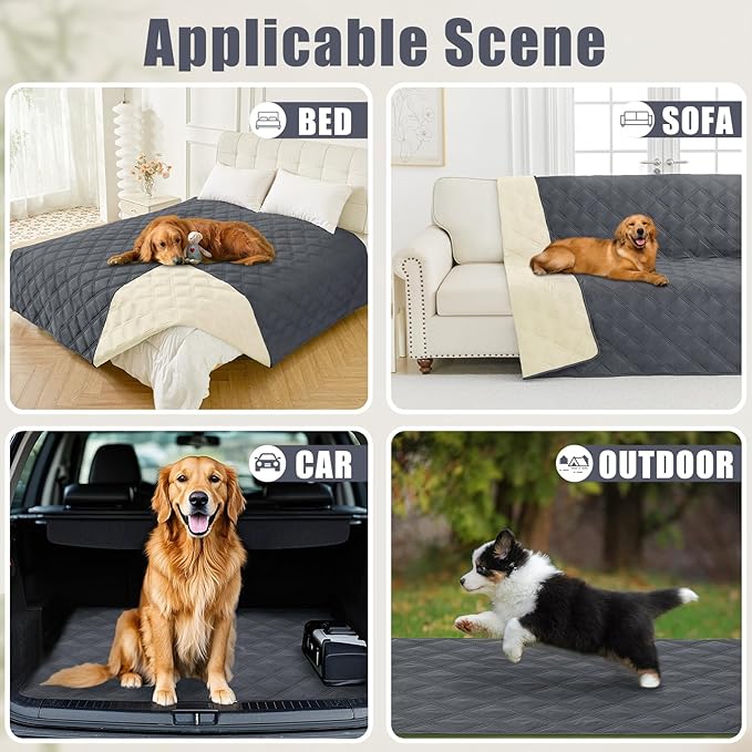 Smiry Waterproof Dog Bed Cover Blanket 40x70, Soft Reversible Pet Blanket, Washable Leakproof Cats Dogs Couch Cover for Sofa, Couch, Furniture, Lattice, Dark Grey/Beige