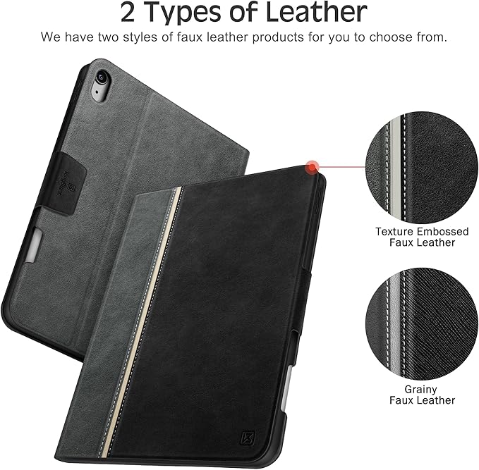KingBlanc Case for iPad Air 13 inch (M3 2025/M2 2024) with Pencil Holder, Vegan Leather Protective Stand Cover, Auto Wake/Sleep, Multi-Angles for Viewing/Drawing, Supports Pencil Pro/(USB-C), Black
