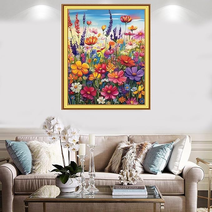 Foxnyart Stamped Cross Stitch Kits Full Range of Embroidery Needlework Starter Kits for Beginners Adults 11CT Embroidery Patterns Art Crafts DIY Needlepoint Kit-Flower Scenery 16x20 inchs