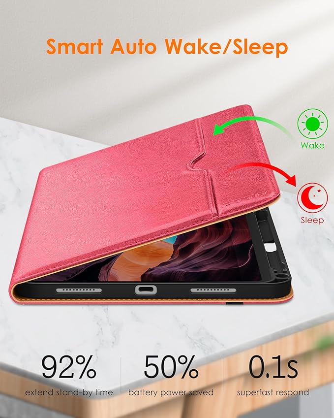 DTTO for iPad (A16) 11th Generation Case 11 Inch 2025, iPad 10th Generation Case 10.9 Inch 2022, Premium Leather Business Folio Stand Cover with Pencil Holder - Auto Wake/Sleep, Watermelon red