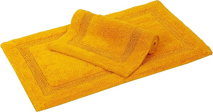 C23 Luxury 2200 GSM Heavyweight Bath Mat Pack of 2 Tufted Cotton 20"x32" & 16"x24" Mustard Yellow Thick & Plush Bathroom Rugs Ultra-Absorbent, Quick Dry, Anti-Slip Natural Latex Back, Machine Washable