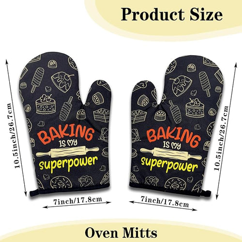 2 Pack Funny Baking Oven Mitts for Women, Baking is My Superpower, Heat Resistant Silicone Non-Slip Mitts, Hostess Gifts for Mom Wife Sister, Housewarming Gifts for Chef Friend Bake Lovers