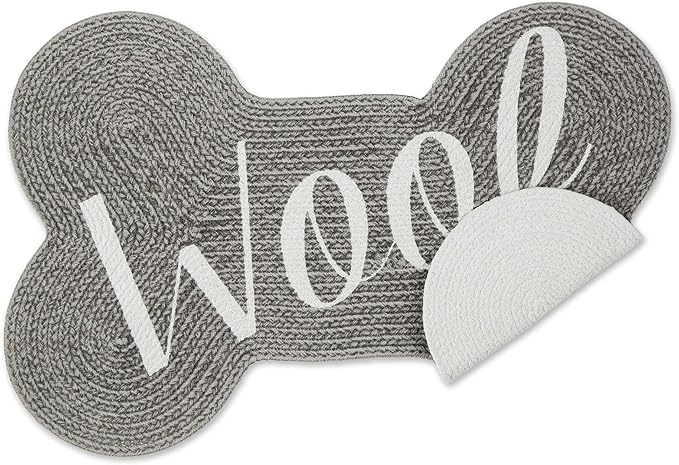 DII Braided Pet Mat Collection 100% Cotton, Bone Shape, Gray Woof