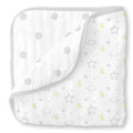 SwaddleDesigns 4-Layer Cotton Muslin Luxe Blanket, Baby and Toddler Cuddle and Dream, 46x46 inches, Sterling Goodnight and Dots