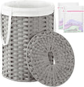 SETVSON Laundry Hamper with Lid Laundry Basket with Lid 19.0 Gal (72 L) Round Laundry Basket Handwoven Rattan Basket with Lid Removable Bag 2 Mesh Bags Handles for Living Room Bathroom Gray
