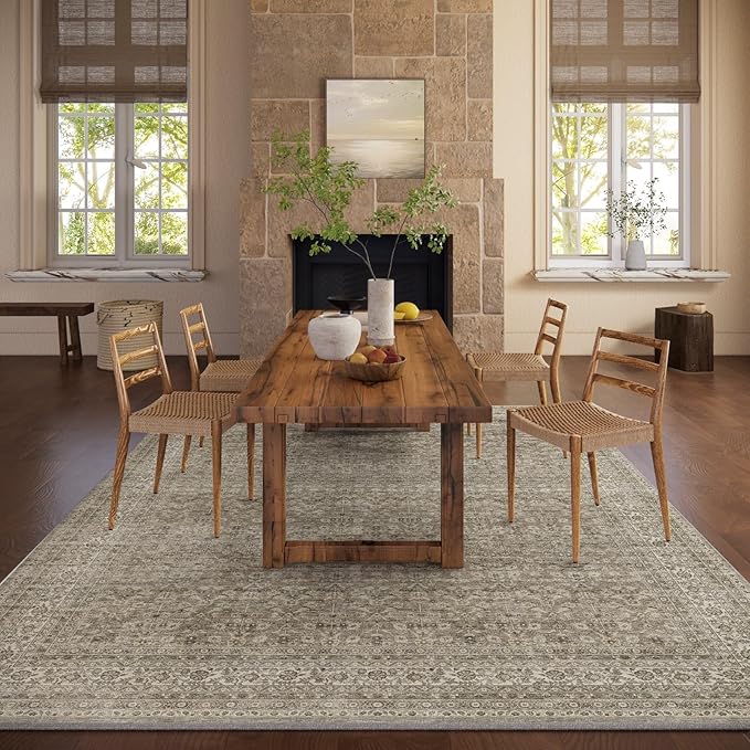10x12 Area Rugs for Living Room: Large Rugs Washable Stain Resistant Non Slip Distressed Vintage Rug Low Pile Faux Wool Soft Carpet for Bedroom Farmhouse Dining Room Nursery Kids Playroom