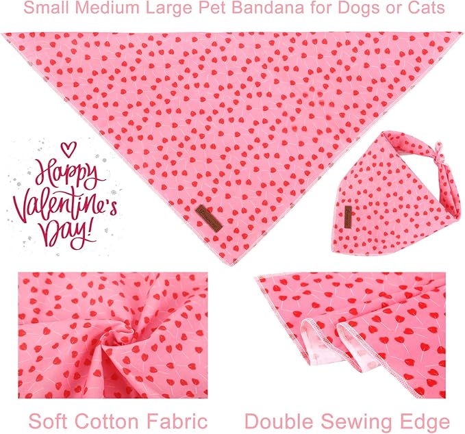 UP URARA PUP Valentine’s Dog Bandana, Valentine Triangle Bid Scarf for Girl Boy Medium Large Dogs, Adorable Puppy Wedding & Valentine’s Bandana, Cute Soft Cotton Pet Kerchief