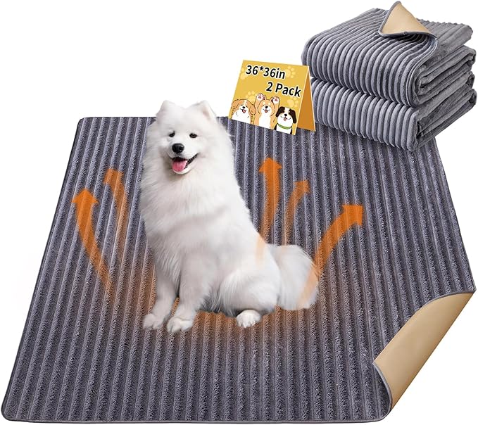 Dog Crate Mat, 2 Pack 36"×36" Flannel Washable Pet Mat for Dogs and Cats, Non-Slip Pet Pad for Kennel Training, Absorbs Urine and Waterproof Pad for Sofa Bed Crate Kennel Car Seat Floor（Gray）