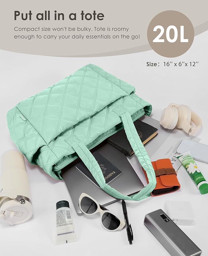 Uselike Tote Bag for Women, Lightweight Puffer Tote Work Bags with Compartments for Travel, Quilted Shoulder Bag with Zipper