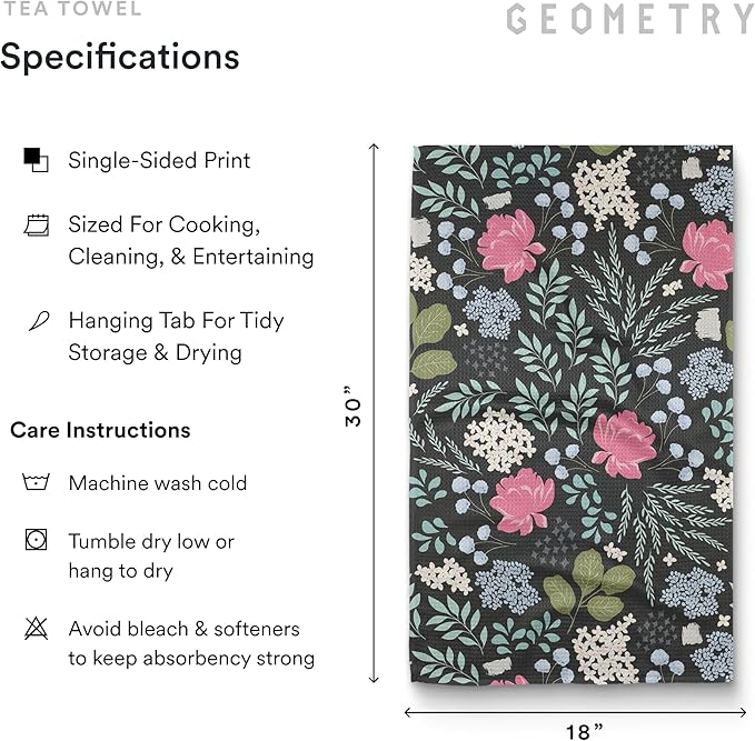 GEOMETRY Kitchen Tea Towels - Quick Dry Microfiber Dish Towels for Kitchen Pretty Petals, 18" x 30" 2 Pack