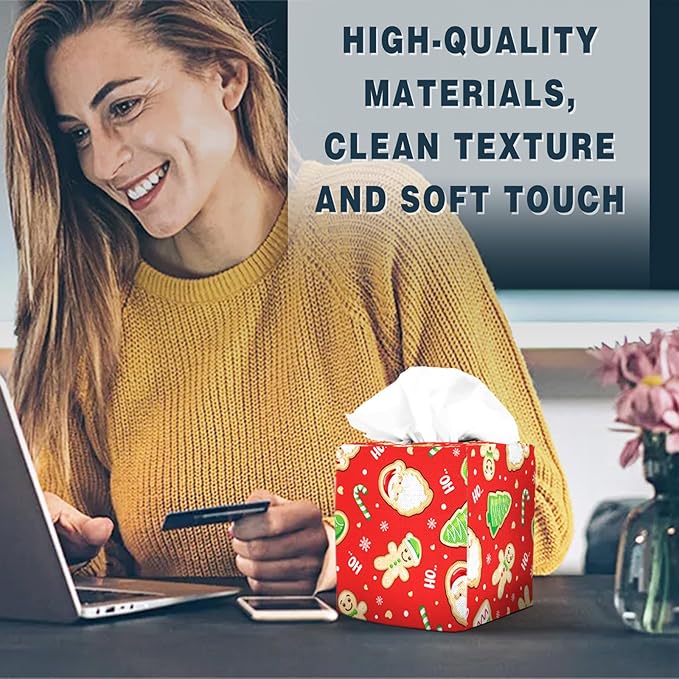 Tissue Box Cover Square Decorative Tissue Box Holder Cute Funny Cube Tissue Case Cover-Xmas Decor Red Tissue Box Cover