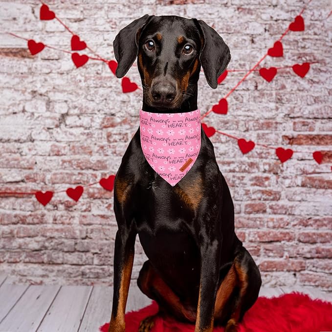 ADOGGYGO Valentine Dog Bandanas, Heart Love Floral Pet Scarf, Multi Size Offered, Pink Blue Pet Valentine Bandana for Medium Large Dogs (Large)