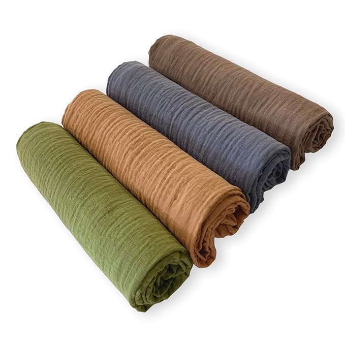 SwaddleDesigns Cotton Muslin Swaddle Blankets for Babies, Set of 4, Neutral Receiving Blankets for Newborn, Baby Registry & Gift, 46x46 inches, Wilderness