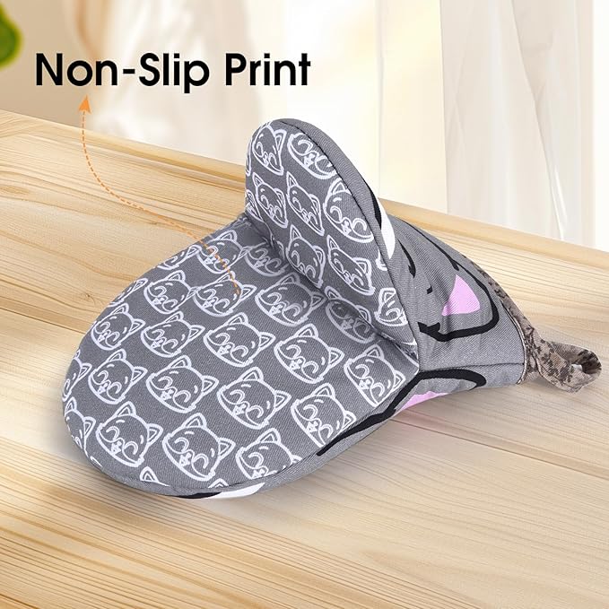 Mini Oven Mitts Cute,Silicone Oven Mitts Heat Resistant 500℉ with Non-Slip Grip and Soft Quilted Cotton Lining for Kitchen Cooking and Baking. Machine Washable-Cat