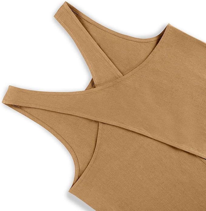 Solino Home Cross Back Linen Apron with Pockets for Gardening, Kitchen - Tobacco Brown Pinafore Smock Apron 100% Pure Linen for Men & Women - Handcrafted from European Flax