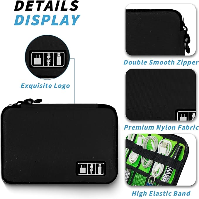 Miavers Electronics Organizer,Travel Cord Organizer Pouch, Portable Cable Organizer Bags,Travel Electronic Accessories Storage Case for Cables, Cords, Charger, Phone (Black)