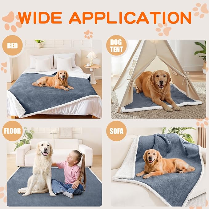 Smiry Waterproof Blanket Throw for Large Dogs, Soft Reversible Dog Blanket for Sofa Couch Bed, Washable Leakproof Sherpa Fleece Furniture Couch Protector(40"x60", Grey/White)