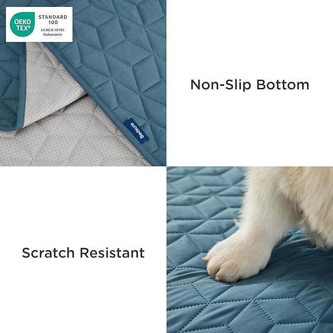 Bedsure 100% Waterproof Bed Cover for Dogs Washable - Non Slip Waterproof Dog Blanket for Bed, Lightweight Furniture Protector Durable for Pet Cat Puppy with Non-Slip Bottom, Blue, 68x82IN
