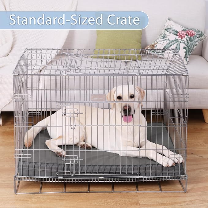 Vonabem Large Dog Bed Waterproof Crate Pad Washable, Outdoor Orthopedic Foam Pet Beds with Removable Cover Reversible, Medium Leather Kennel Pads Anti-Slip 36 inch 35"x22" Grey