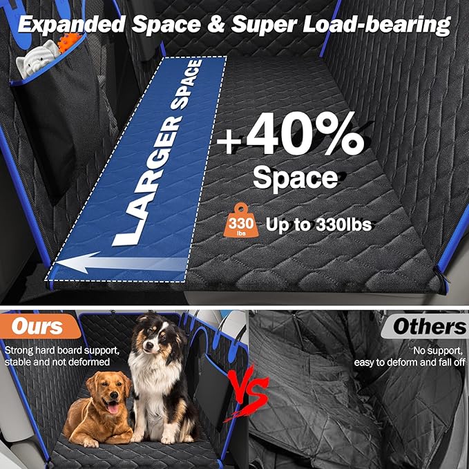 Tivray Back Seat Extender for Dogs, Dog Car Seat Cover for Back Seat Hard Bottom - Holds 330lbs Waterproof Back Seat Pet Cover for Dogs with Mesh Window & Pocket, Dog Hammock for Car, Small Truck, SUV