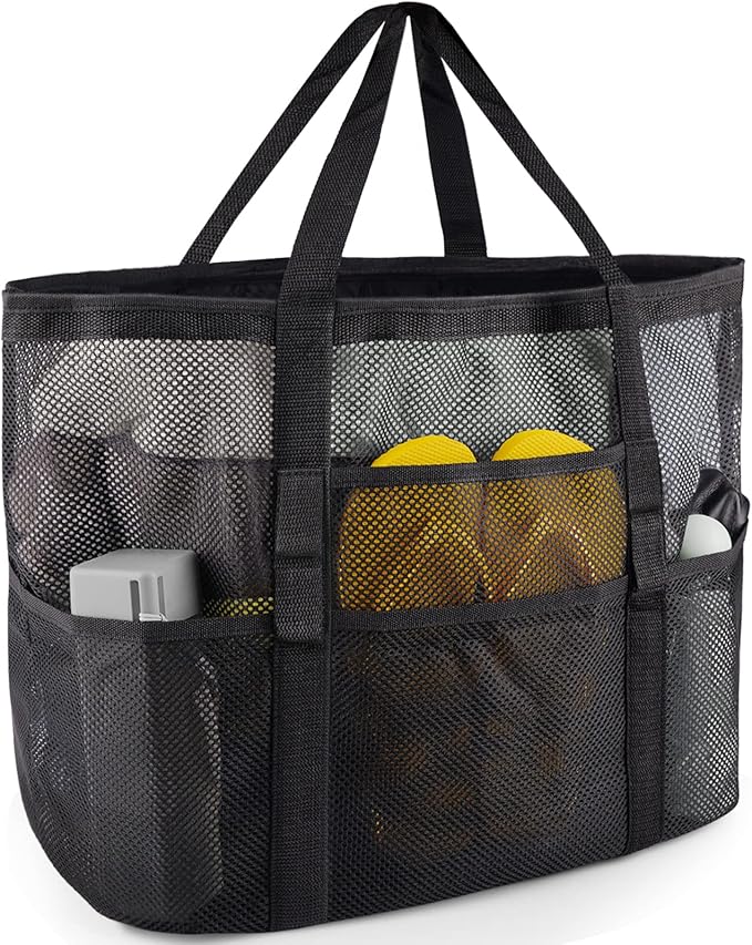 SRISE Mesh Beach Bag - Large Beach Tote Bag for Family Beach Bag for Toys & Vacation Essentials