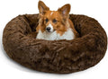 Best Friends by Sheri The Original Calming Donut Dog Bed – Washable Plush Pet Bed for Medium Breeds up to 45 lbs, Lux Faux Fur, Dark Brown, Medium (30" x 30")