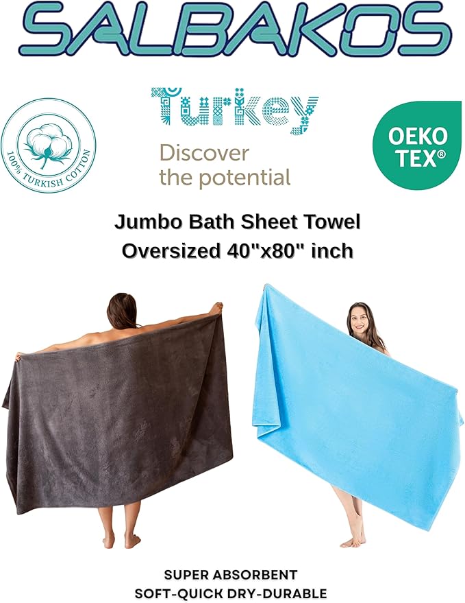 SALBAKOS 100% Turkish Cotton Jumbo Bath Sheet Towel Oversized 40x80 inch | Premium Hotel & Spa Quality, Soft, Absorbent, XL Bath Towels | Made in Turkey (Pack of 1, Orange, Jumbo Bath Sheet)