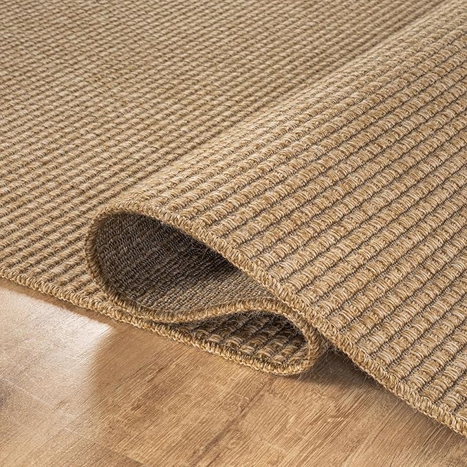 CAMILSON Easy Jute Rug 9x12, Large Indoor Outdoor Natural Color Farmhouse Area Rugs for Living Room Patio and Kitchen Rug, Solid Boho Woven Design, Easy-Cleaning, Washable Outside Carpet (9 x 12)