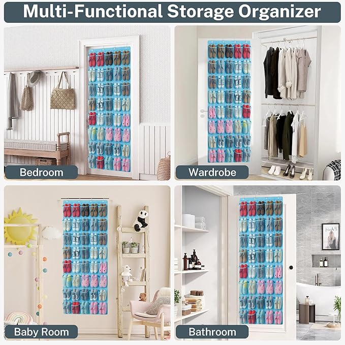 Hualleko 40-Pocket Over the Door Shoe Organizer - Large Mesh Pocket Hanging Shoe Organizer,Behind the Door Shoes Storage Holder Hanger