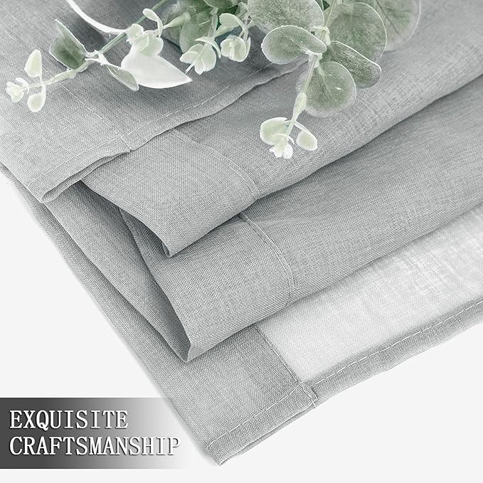 Tollpiz Sheer Curtains Linen Textured Living Room Curtain Sheers Light Filtering Rod Pocket Voile Curtains for Bedroom, 42 x 63 inches Long, Silver Grey, Set of 2 Panels